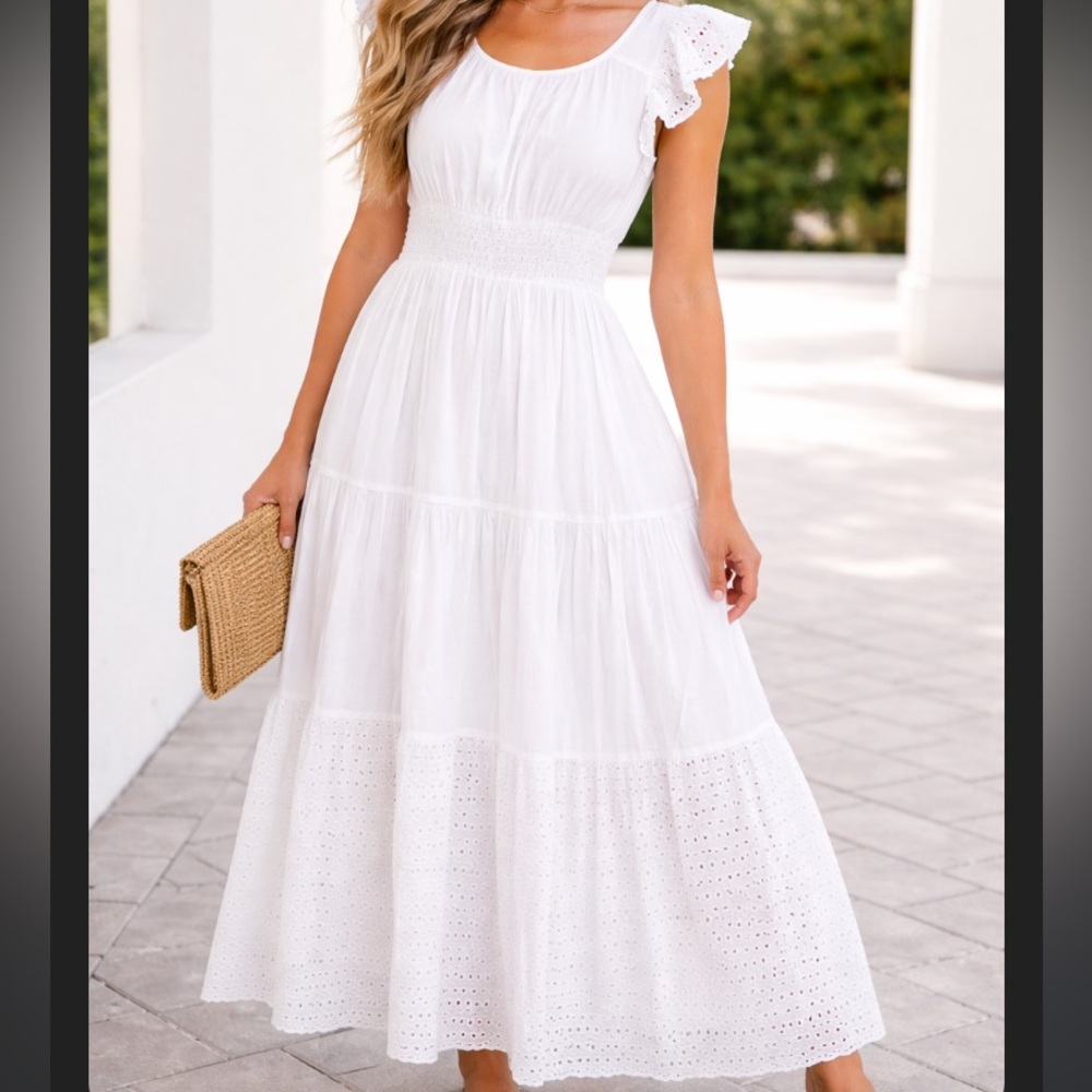 100 percent cotton Maison Jules White Tiered Eyelet Maxi Skirt